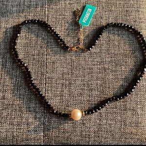 14K Yellow Gold Fresh Water, Black Spinel necklace